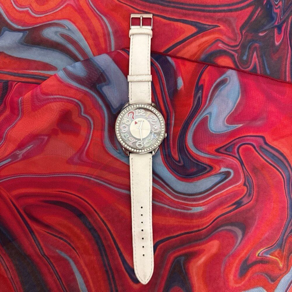 Guess White Floating Crystal Quartz Watch Vintage